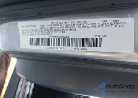 2009 Subaru Outback 2.5I z USA, uszkodzony, nr VIN 4S4BP60C096330308